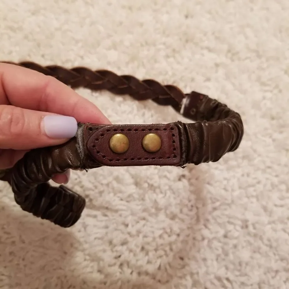 Leather Braided Belt with Studs & Stretch S